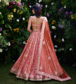 Lehenga Set for Indian Wedding – Vermillion Orange Raw Silk by Shyam Narayan Prasad