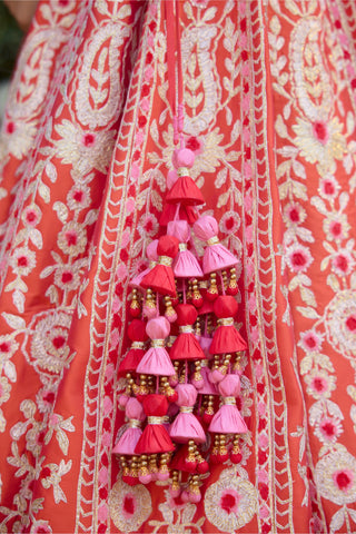 Lehenga Set for Indian Wedding – Vermillion Orange Raw Silk by Shyam Narayan Prasad