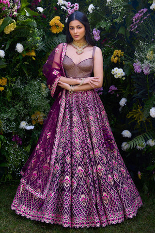Lehenga Set for Indian Wedding – Raspberry Purple Embroidery by Shyam Narayan Prasad