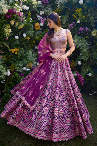 Lehenga Set for Indian Wedding – Raspberry Purple Embroidery by Shyam Narayan Prasad