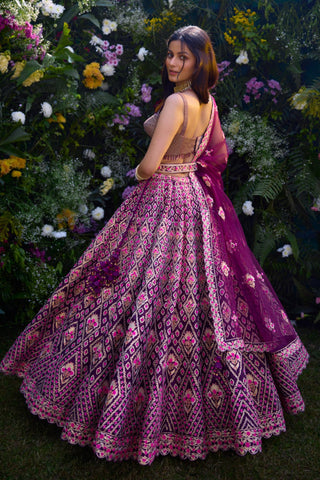 Lehenga Set for Indian Wedding – Raspberry Purple Embroidery by Shyam Narayan Prasad