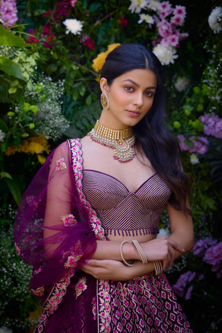 Lehenga Set for Indian Wedding – Raspberry Purple Embroidery by Shyam Narayan Prasad