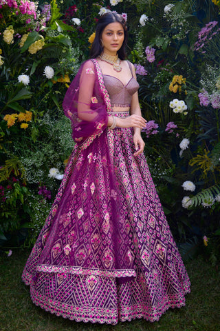 Lehenga Set for Indian Wedding – Raspberry Purple Embroidery by Shyam Narayan Prasad