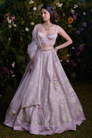 Lehenga Set for Contemporary Wear – Silver Grey Lurex by Shyam Narayan Prasad