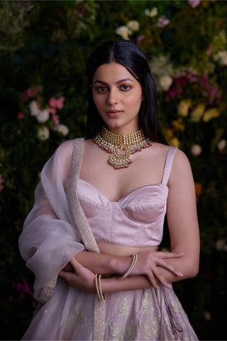 Lehenga Set for Contemporary Wear – Silver Grey Lurex by Shyam Narayan Prasad