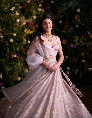 Lehenga Set for Contemporary Wear – Silver Grey Lurex by Shyam Narayan Prasad