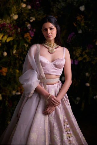 Lehenga Set for Contemporary Wear – Silver Grey Lurex by Shyam Narayan Prasad