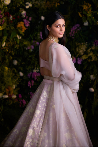 Lehenga Set for Contemporary Wear – Silver Grey Lurex by Shyam Narayan Prasad