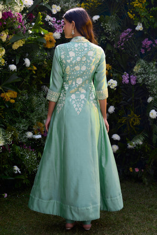 Angrakha Set for Contemporary Wear – Bermuda Green Silk Chanderi by Shyam Narayan Prasad