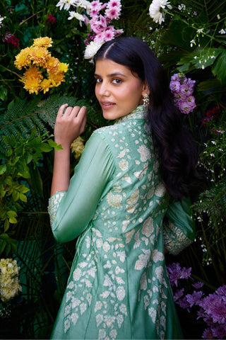 Angrakha Set for Contemporary Wear – Bermuda Green Silk Chanderi by Shyam Narayan Prasad