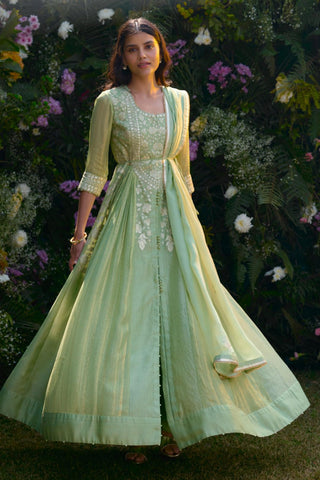 Anarkali Set for Indian Wedding â€“ Mist Green Embroidered by Shyam Narayan Prasad