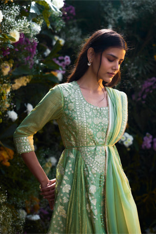 Anarkali Set for Indian Wedding – Mist Green Embroidered by Shyam Narayan Prasad