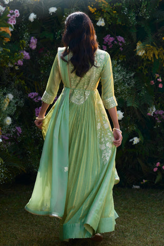 Anarkali Set for Indian Wedding â€“ Mist Green Embroidered by Shyam Narayan Prasad