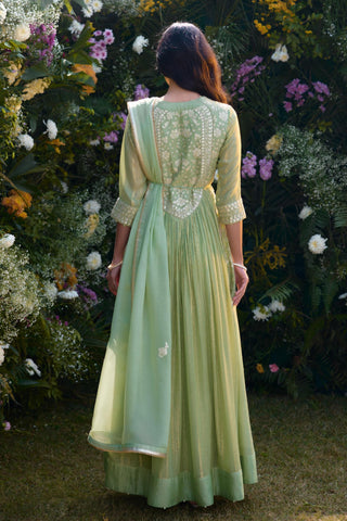 Anarkali Set for Indian Wedding â€“ Mist Green Embroidered by Shyam Narayan Prasad
