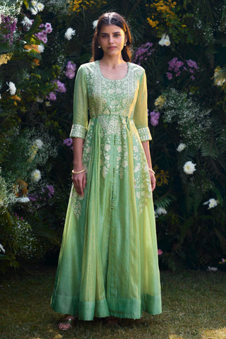 Anarkali Set for Indian Wedding – Mist Green Embroidered by Shyam Narayan Prasad