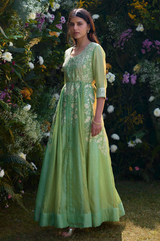 Anarkali Set for Indian Wedding â€“ Mist Green Embroidered by Shyam Narayan Prasad