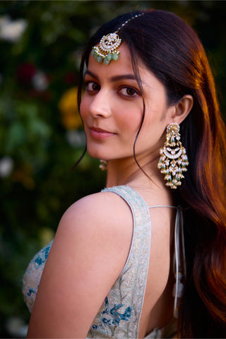 Lehenga Set for Indian Wedding – Illusion Blue Block Printed Silk Chanderi by Shyam Narayan Prasad