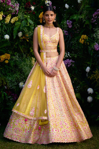 Lehenga Set for Indian Wedding – Spectra Yellow Gota Embroidery by Shyam Narayan Prasad