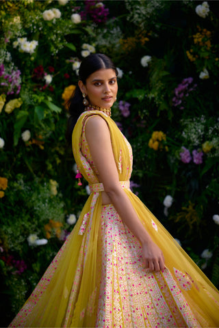 Lehenga Set for Indian Wedding – Spectra Yellow Gota Embroidery by Shyam Narayan Prasad