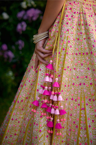 Lehenga Set for Indian Wedding – Spectra Yellow Gota Embroidery by Shyam Narayan Prasad