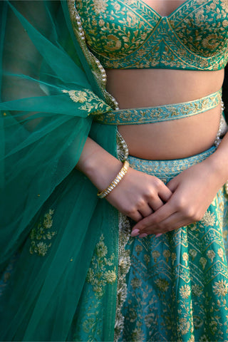 Lehenga Set for Indian Wedding – Vivid Green Zari Dori by Shyam Narayan Prasad