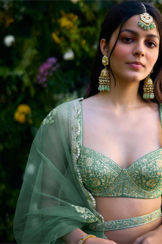 Lehenga Set for Indian Wedding – Vivid Green Zari Dori by Shyam Narayan Prasad