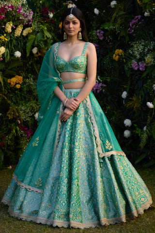 Lehenga Set for Indian Wedding – Vivid Green Zari Dori by Shyam Narayan Prasad