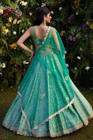 Lehenga Set for Indian Wedding – Vivid Green Zari Dori by Shyam Narayan Prasad