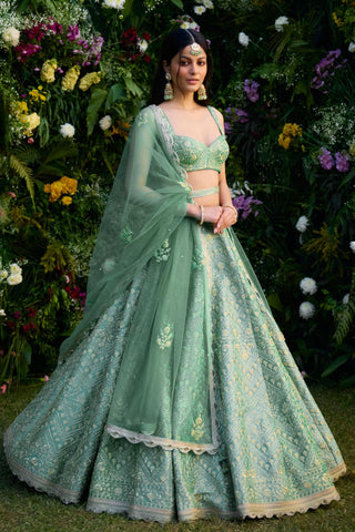 Lehenga Set for Indian Wedding – Vivid Green Zari Dori by Shyam Narayan Prasad