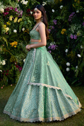 Lehenga Set for Indian Wedding – Vivid Green Zari Dori by Shyam Narayan Prasad