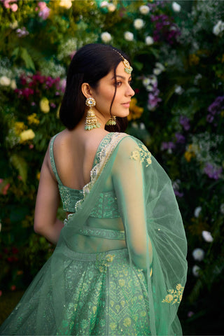 Lehenga Set for Indian Wedding – Vivid Green Zari Dori by Shyam Narayan Prasad