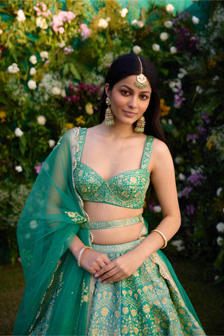 Lehenga Set for Indian Wedding – Vivid Green Zari Dori by Shyam Narayan Prasad