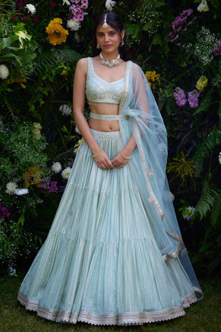 Lehenga Set for Indian Wedding – Morning Mist Blue Lurex by Shyam Narayan Prasad