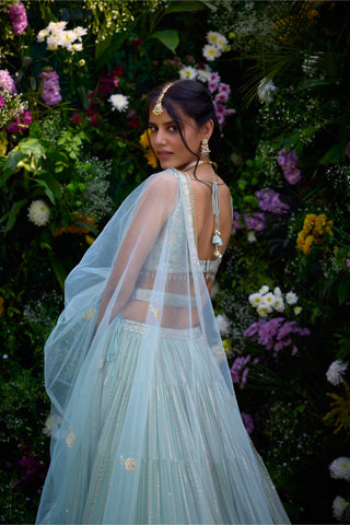Lehenga Set for Indian Wedding – Morning Mist Blue Lurex by Shyam Narayan Prasad
