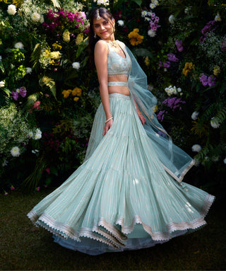 Lehenga Set for Indian Wedding – Morning Mist Blue Lurex by Shyam Narayan Prasad
