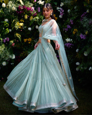 Lehenga Set for Indian Wedding – Morning Mist Blue Lurex by Shyam Narayan Prasad