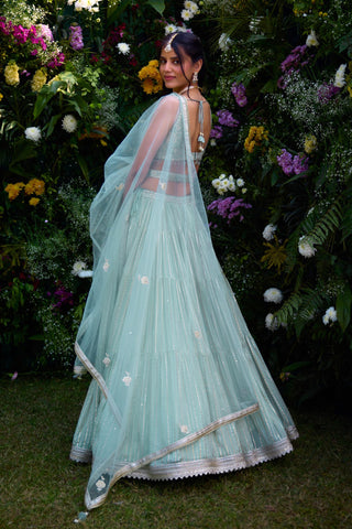 Lehenga Set for Indian Wedding – Morning Mist Blue Lurex by Shyam Narayan Prasad