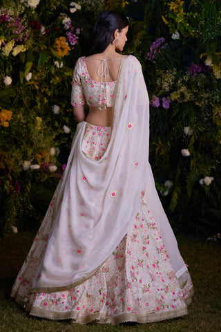 Lehenga Set for Indian Wedding – Ivory Block Print Gota by Shyam Narayan Prasad