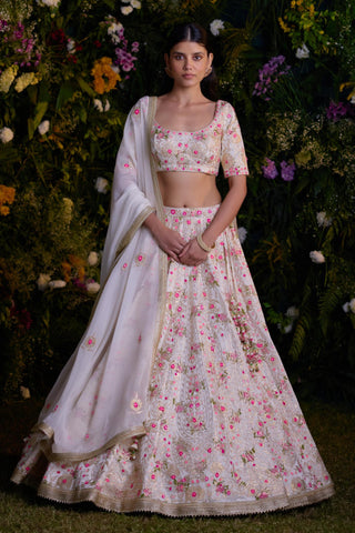 Lehenga Set for Indian Wedding – Ivory Block Print Gota by Shyam Narayan Prasad