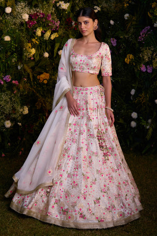 Lehenga Set for Indian Wedding – Ivory Block Print Gota by Shyam Narayan Prasad