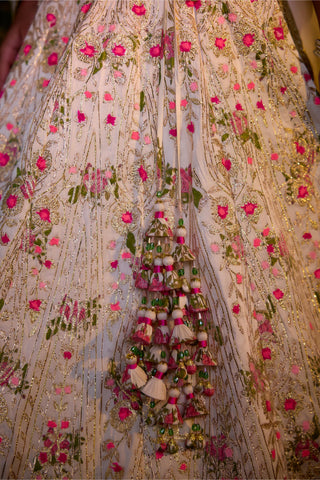 Lehenga Set for Indian Wedding – Ivory Block Print Gota by Shyam Narayan Prasad