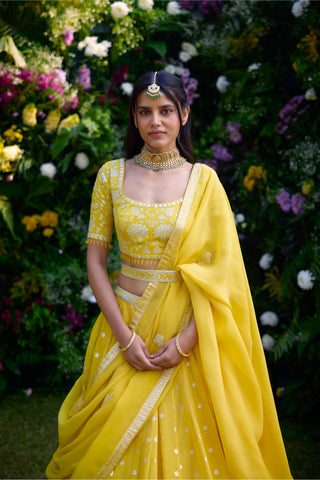 Lehenga Set for Indian Wedding – Daffodil Yellow Lurex by Shyam Narayan Prasad