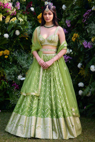 Lehenga Set for Indian Wedding – Irish Green Lurex by Shyam Narayan Prasad