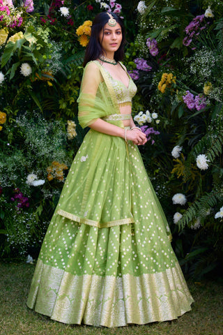 Lehenga Set for Indian Wedding – Irish Green Lurex by Shyam Narayan Prasad