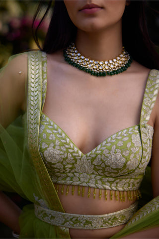 Lehenga Set for Indian Wedding – Irish Green Lurex by Shyam Narayan Prasad