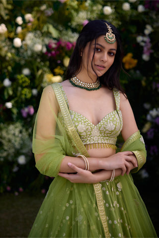 Lehenga Set for Indian Wedding – Irish Green Lurex by Shyam Narayan Prasad