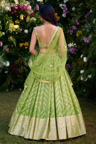 Lehenga Set for Indian Wedding – Irish Green Lurex by Shyam Narayan Prasad