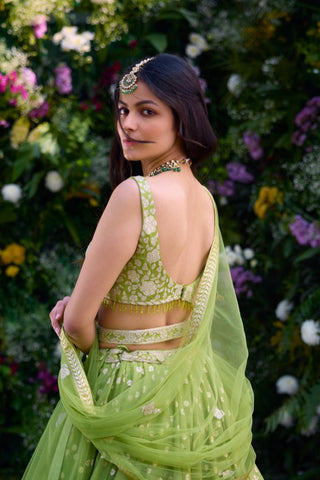 Lehenga Set for Indian Wedding – Irish Green Lurex by Shyam Narayan Prasad