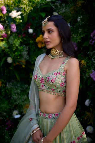 Lehenga Set for Indian Wedding – Smoke Green Zardozi by Shyam Narayan Prasad