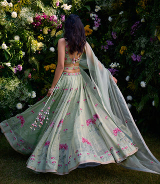 Lehenga Set for Indian Wedding – Smoke Green Zardozi by Shyam Narayan Prasad